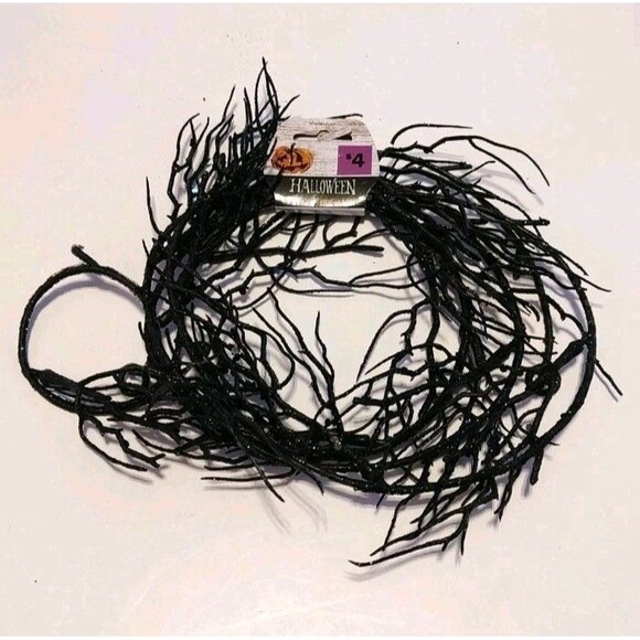 Thorny Stem Vine Garland Sparkling Glitter 70" Floral Wreath Orange or Black - Picture 2 of 7